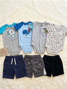 Summer bundle 2T Baby Boys Gray Blue Navy Matching Bodysuits & Shorts Set